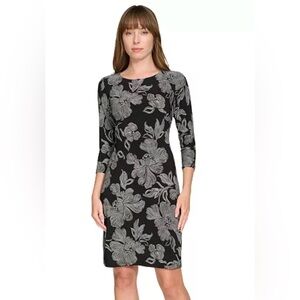 NWT Tommy Hilfiger Black Shift Dress w/ White Floral Design